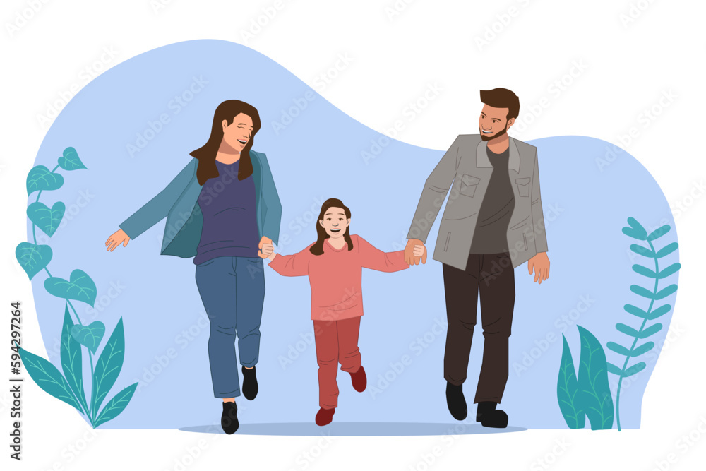 Happy family walking in the park and enjoying the beautiful nature Happy family walking in the park and enjoying the beautiful nature