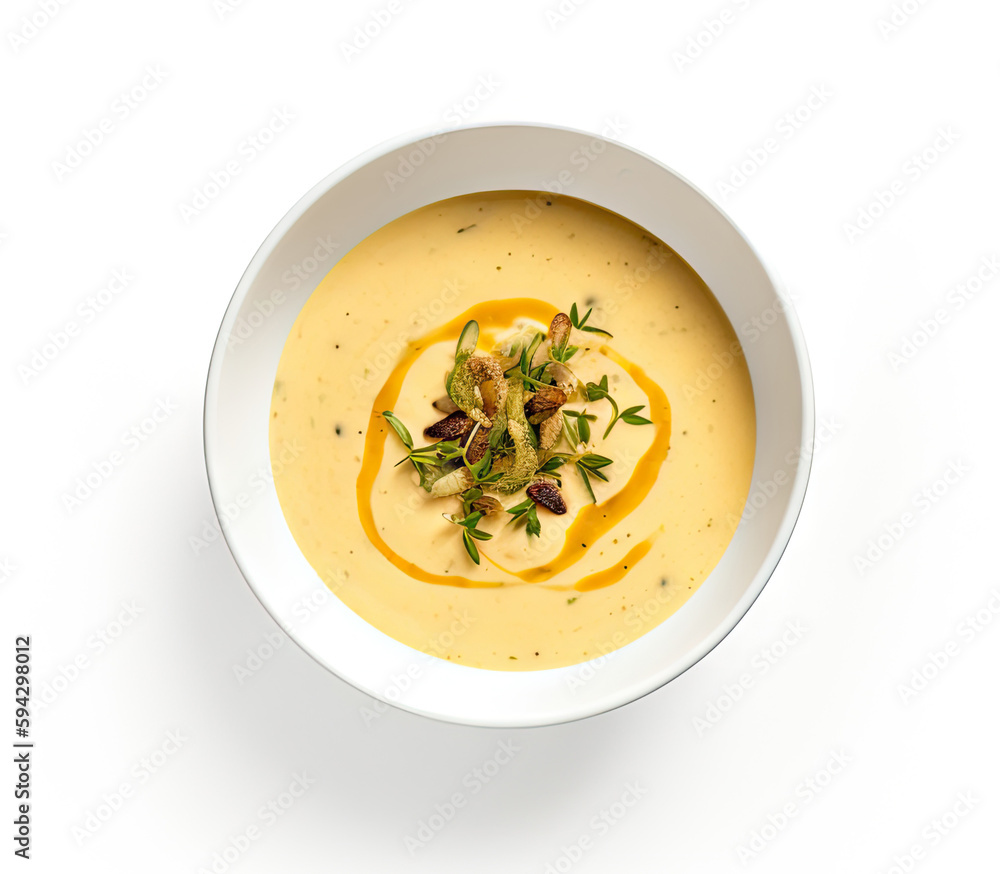 Vegetable Cream Soup, Potato Onion Creamy Dinner, Broccoli Bouillon, Abstract Generative AI Illustration