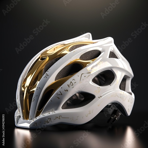 A white and golden color helmet. Generative ai 