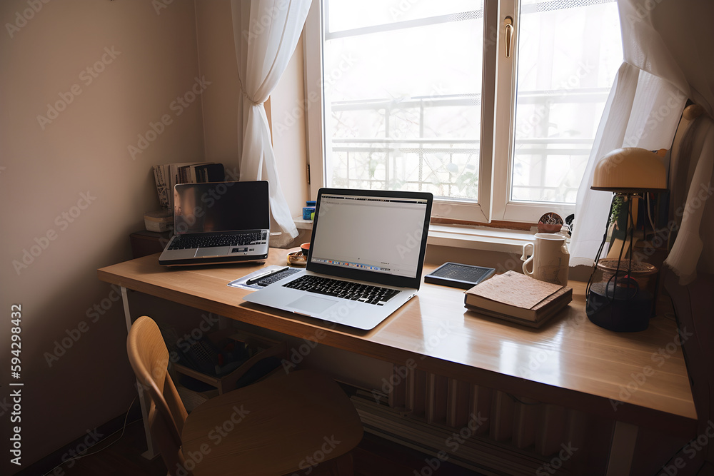 Fototapeta premium Comfortable home office workplace. AI generated