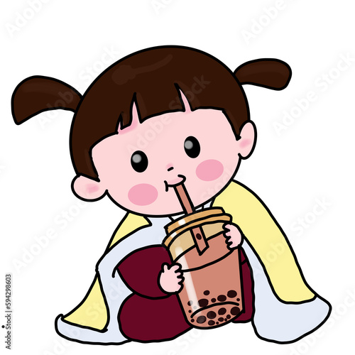 A cute little girl enjoying her drink