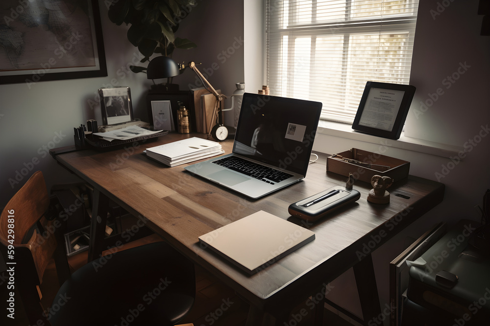 Fototapeta premium Comfortable home office workplace. AI generated