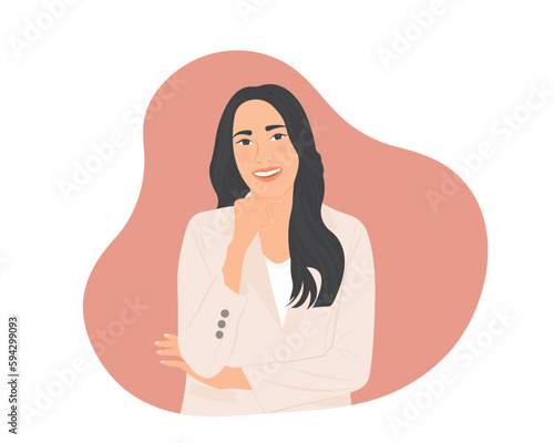 Young business woman smiling happily with a smooth life.Vector illustration.