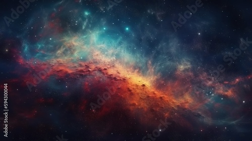 Dramatic space view moving through universe galaxies stars and nebulae. Generative ai © cac_tus