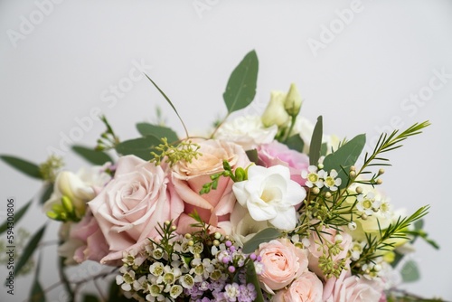 Closeup shot of a vibrant and cheerful bouquet of white and pink flowers. © Ionut Dragoi/Wirestock Creators