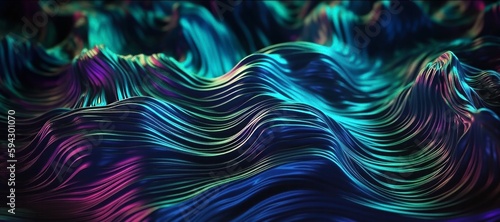 Abstract fluid iridescent holographic neon curved wave in motion colorful background. Generative ai