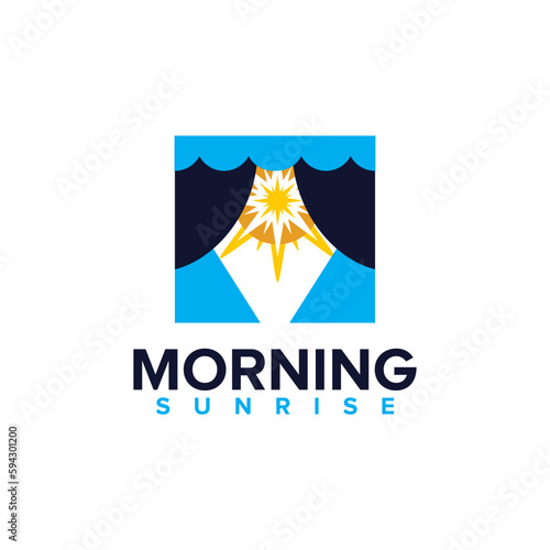 window curtain hotel sunrise view logo design