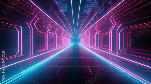 Abstract color neon light footpath direction in perspective in the futuristic city background  Generative AI