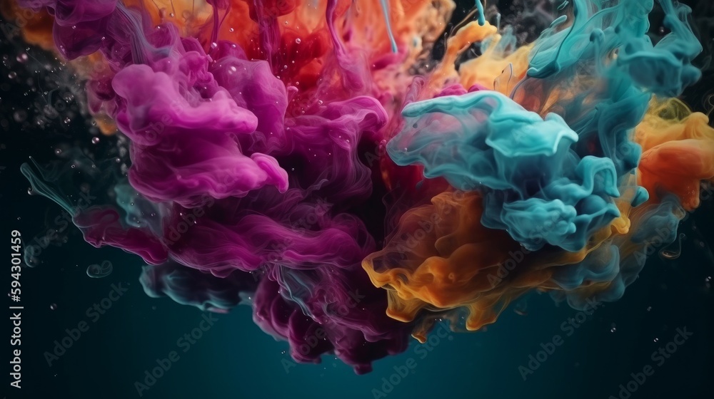 Colorful fluid smoke explosion on dark background. Generative ai Colorful fluid smoke explosion on dark background. Generative ai