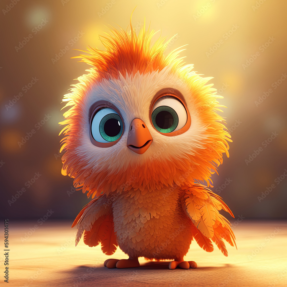 Cute creatures 3d bird phoenix character. Generative AI. 