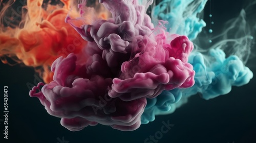 Colorful fluid smoke explosion on dark background. Generative ai