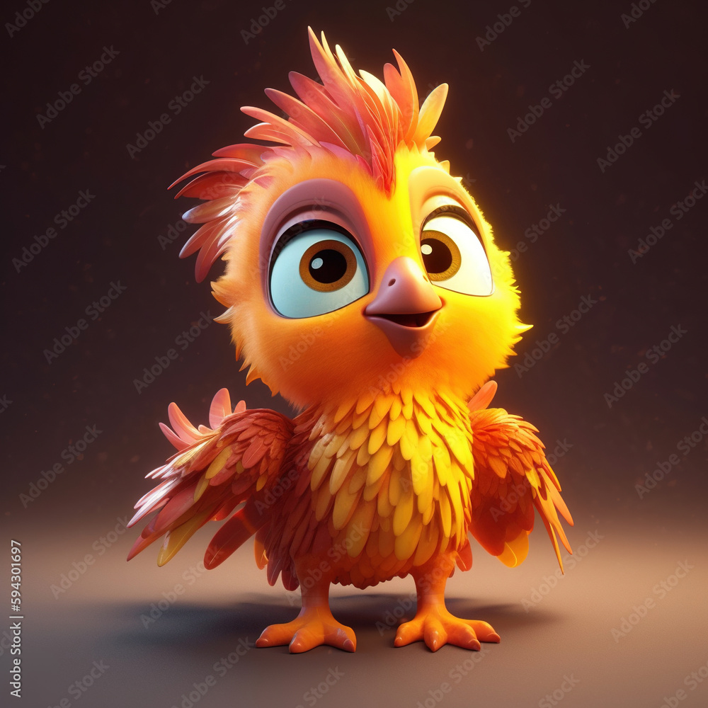 Cute creatures 3d bird phoenix character. Generative AI. 