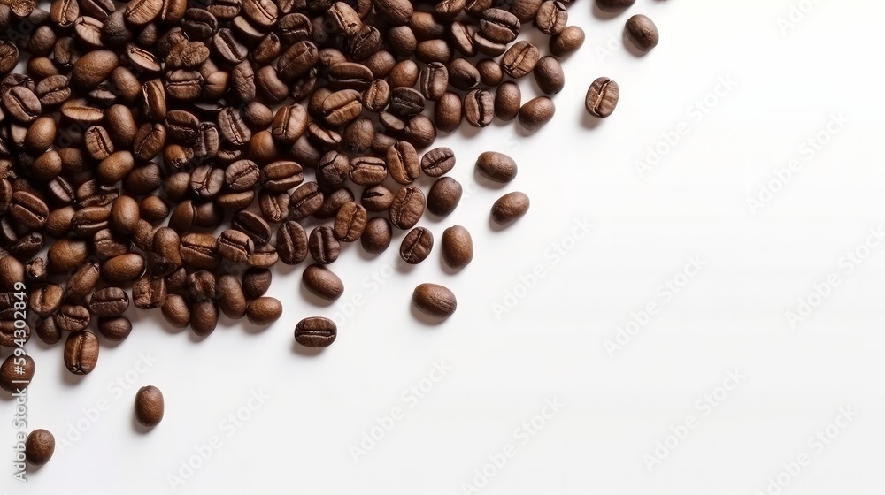 Roasted coffee beans on a white background. Generative ai Roasted coffee beans on a white background. Generative ai