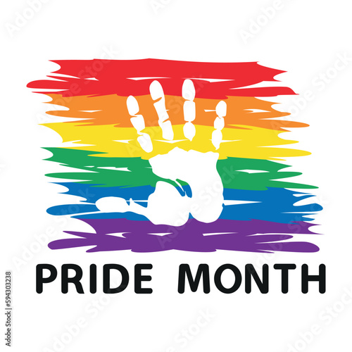 Human Hand Print on LGBT Rainbow Flagon on White Background. Illustration, Poster, Vector , Tshirt, Background or wallpaper. 
  