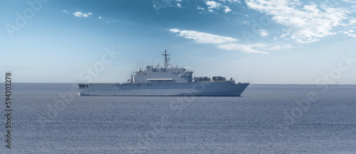 Leinwand Poster Italian military ship at sea in southern Sardinia