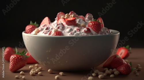Fresh strawberry yogurt bowl. Generative ai