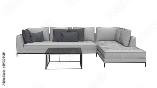 Corner sofa front view without shadow 3d render