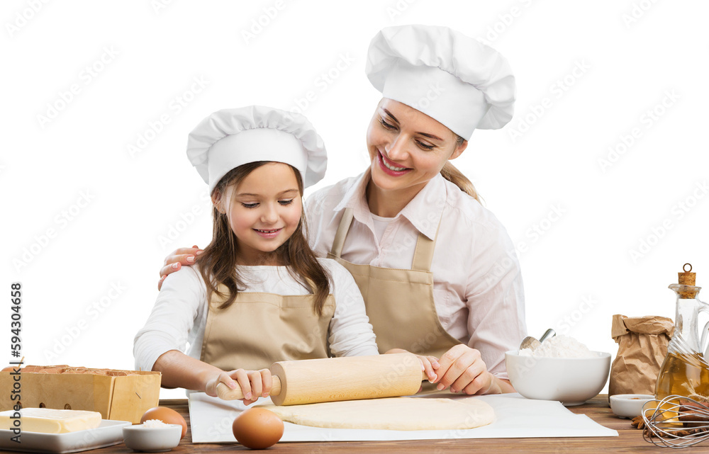 Portrait of adorable little girl and her mother baking together Portrait of adorable little girl and her mother baking together