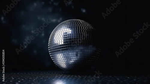 Disco ball with light spots over black background created using generative ai technology