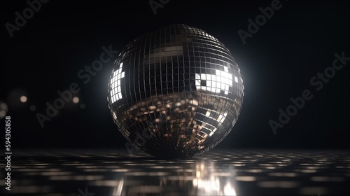 Disco ball with light spots over black background created using generative ai technology