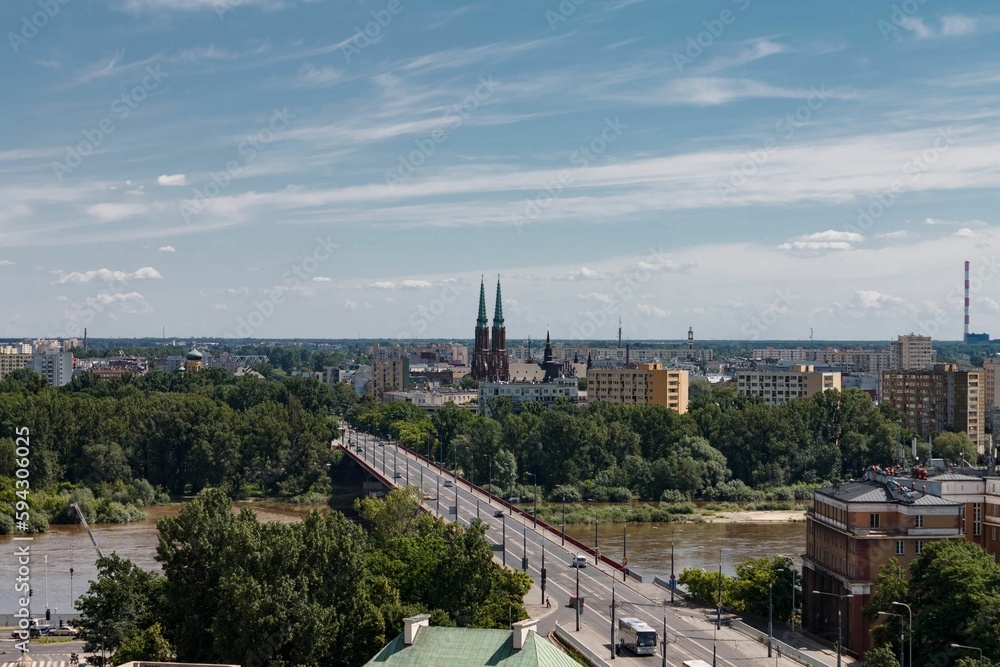 Slasko-Dabrowski Bridge and the historical buildings of Warsaw, Poland.