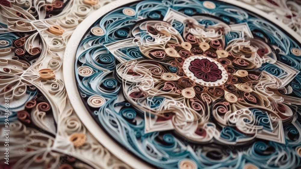 Quilling card with intricate Arabic paper graphic of Islamic theme. Generative ai