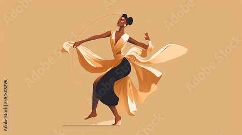 A digital illustration of an African American woman dancing on simple background. Generative AI.