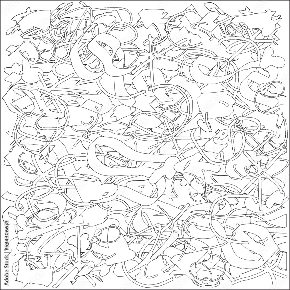 Fototapeta premium Illustration Dessin Abstrait Lignes, Gribouillis, Street Art, Art Urbain, Graffiti, Page à Colorier, Noir et Blanc, Fait main, Entrelacs, Réseau, Carnet d'Esquisse