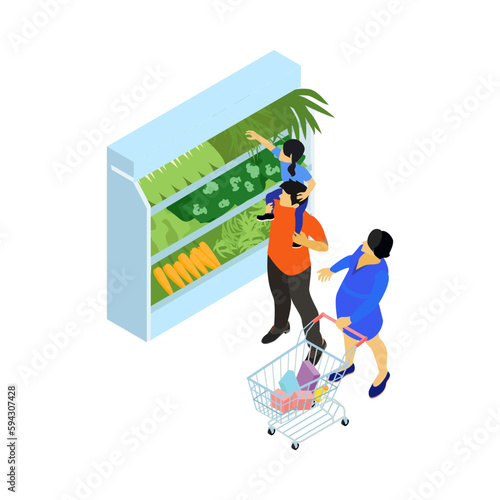 Isometric Family In Supermarket