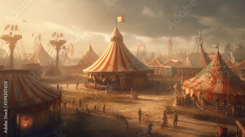 Vintage summer circus and carnival background. Generative ai