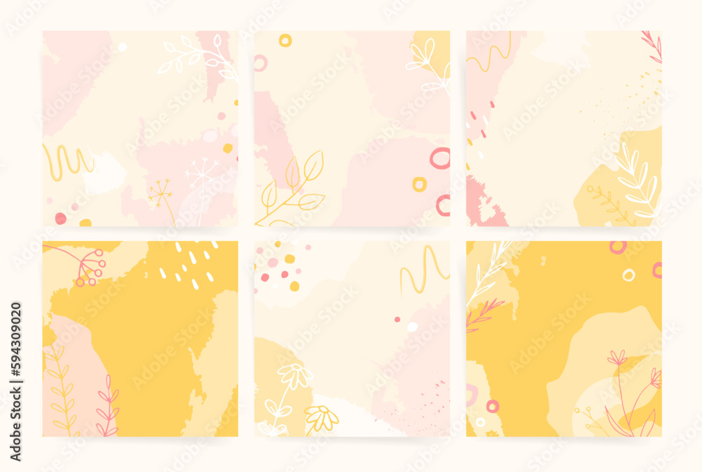 Summer square design template for social media posts, album covers, posters, event card and decorative backgrounds. Vector set of abstract decorative pattern with summer elements, leaves, silhouettes. Summer square design template for social media posts, album covers, posters, event card and decorative backgrounds. Vector set of abstract decorative pattern with summer elements, leaves, silhouettes.