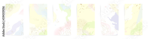 Summer stories banner backgrounds set. Abstract design for summer stories and promo posters. Creative design with floral elements, summer silhouettes, artistic colors set.