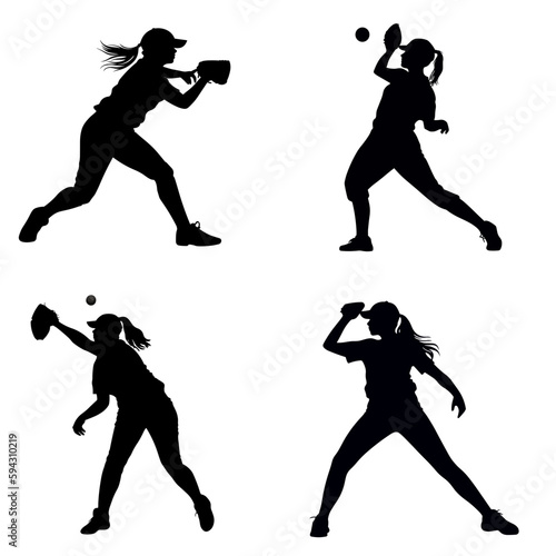 set softball silhouette, isolated on a white background