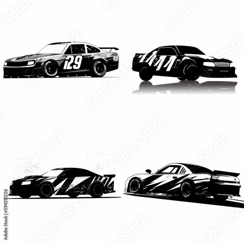 nascar silhouette, isolated on a white background, Vector illustration, racing car