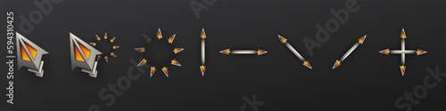 Abstract silver custom gaming mouse cursor pointer ui icons set