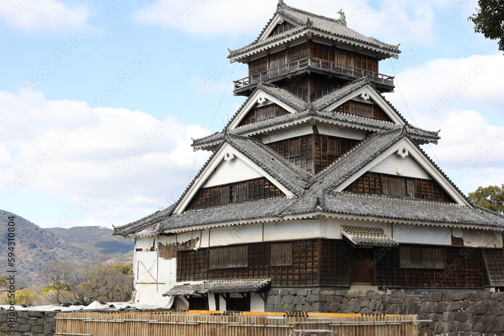 The Famous Landscape vintage building of Kumamoto Castle in Northern Kyushu, Japan.