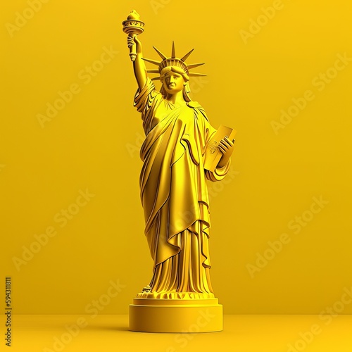3d illustration golden, Statue of Liberty in New York City, USA  on yellow bright background photo