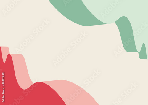 3Dオブジェの曲線背景フレーム。くすみカラーのオシャレデザイン。