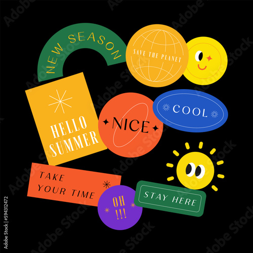Sicker Pack. Collection of trendy stickers, labels, patches, tags. Retro style. Vector illustration.