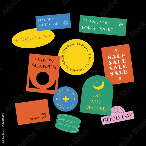 Sicker Pack. Collection of trendy stickers, labels, patches, tags. Retro style. Vector illustration.