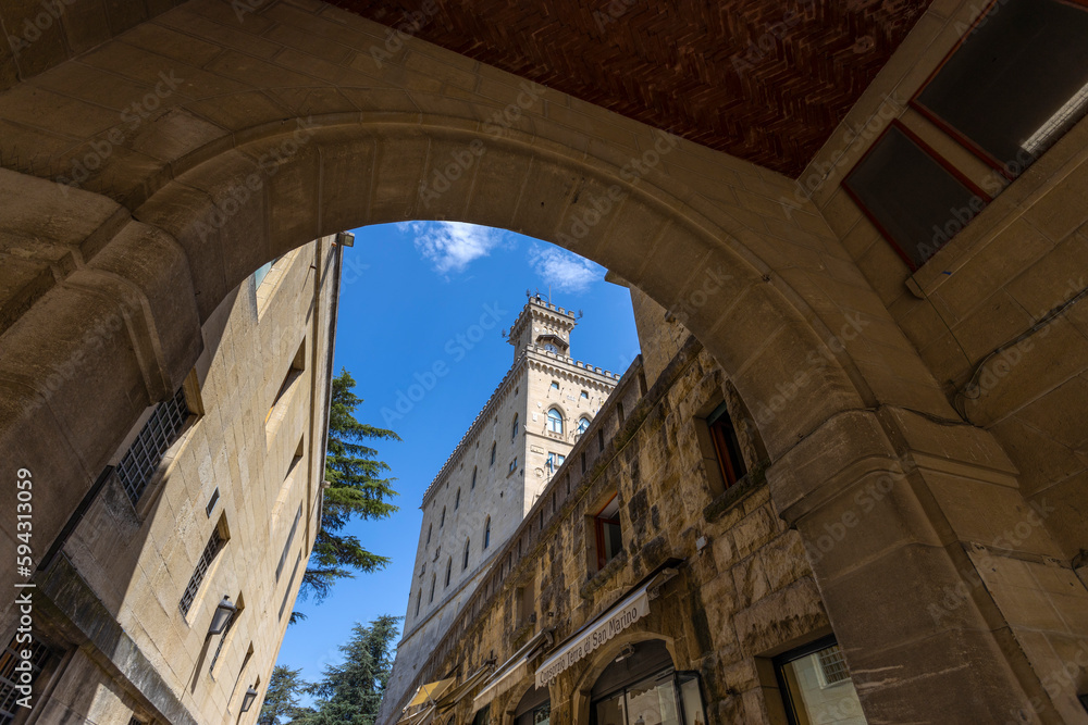 SAN MARINO, JULY 5 , 2022 - The Public Palace of the city of San Marino, Republic of San Marino, Europe