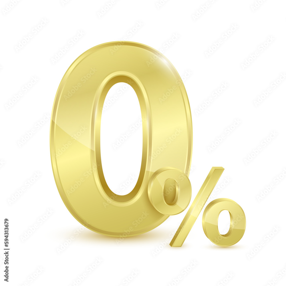 Gold 0% text in credit card white transparent. Zero percent for special offer buy pay transfer money. Isolated on blue background. Financial business concept. 3D vector illustration. Gold 0% text in credit card white transparent. Zero percent for special offer buy pay transfer money. Isolated on blue background. Financial business concept. 3D vector illustration.