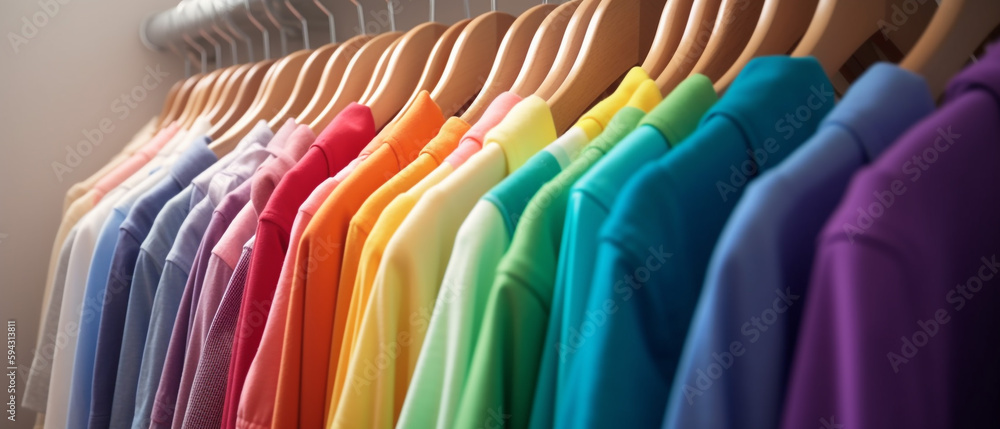 
Fashion clothes on clothing rack colorful closet
