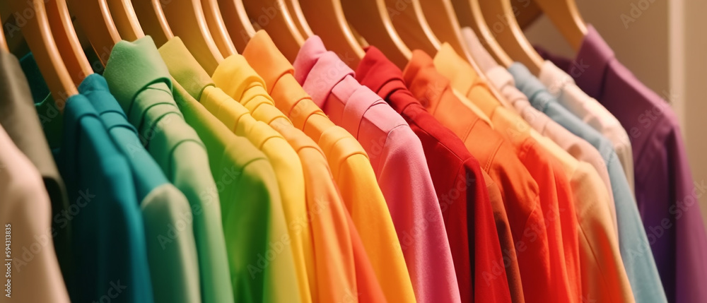 Fashion clothes on clothing rack colorful closet
Fashion clothes on clothing rack colorful closet