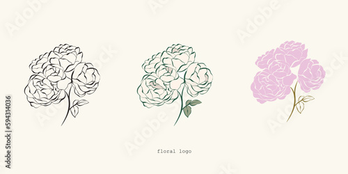 Rose floral logo. Modern flower illustration. Vector floral logo template. Elegant botanical logo design for photographer, floral boutique, beauty industry. Aesthetic minimal feminine logo.