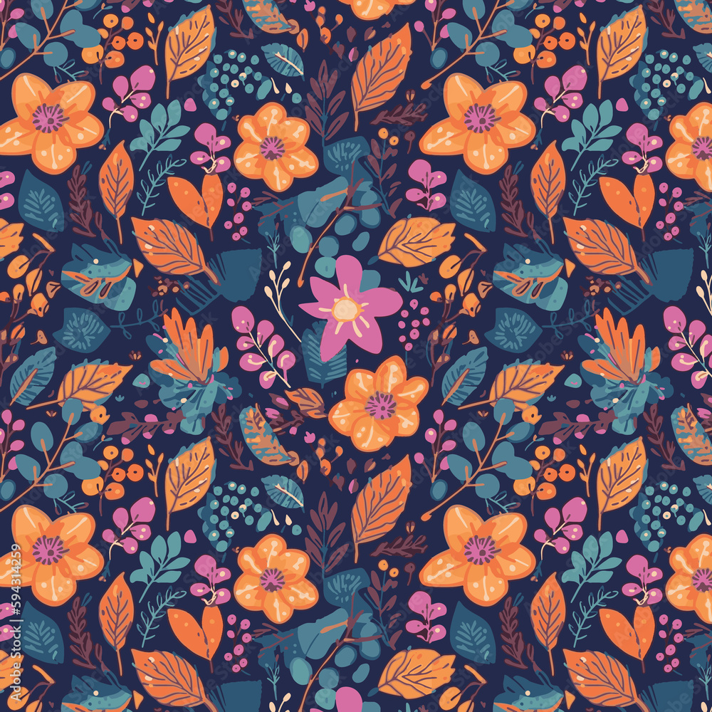 Orange Green Pink Flower and Leaf Garden Floral Allover Seamless Pattern Design Artwork Orange Green Pink Flower and Leaf Garden Floral Allover Seamless Pattern Design Artwork