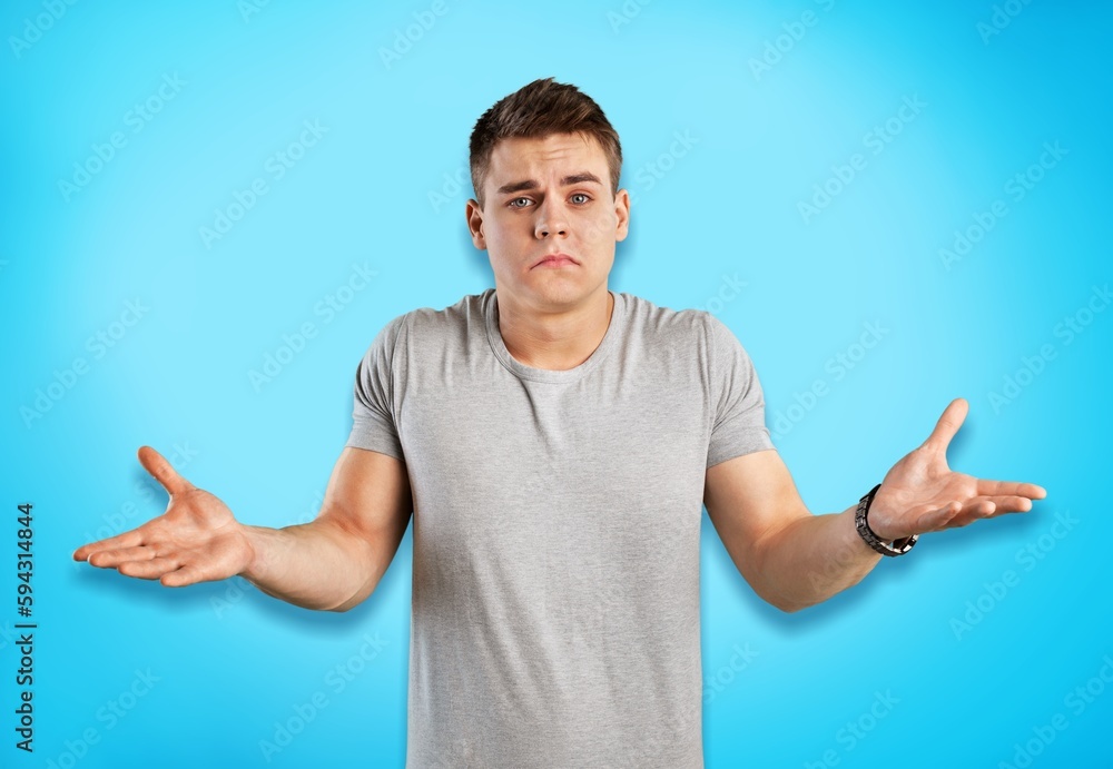 Cute puzzled person shrugging shoulders Cute puzzled person shrugging shoulders