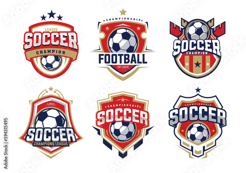 Set of soccer Logo or football club sign Badge. Football logo with shield background vector design