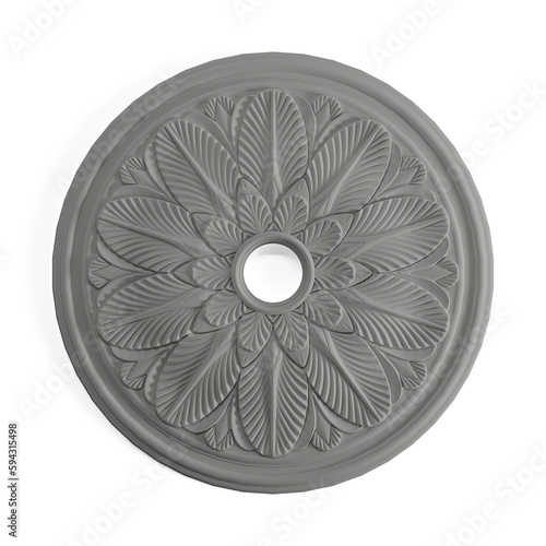 3D rendering of an ornamental circle white decoration isolated on a white background