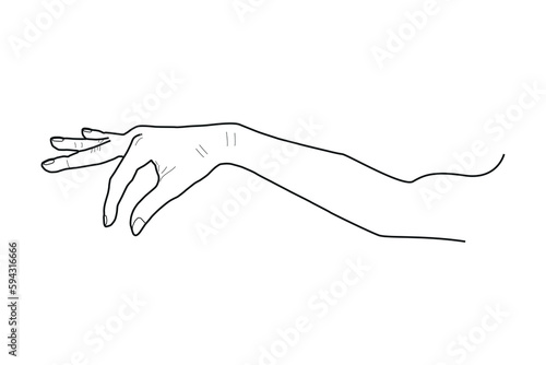 Hand holding or picking something. Line draw vector illustration.